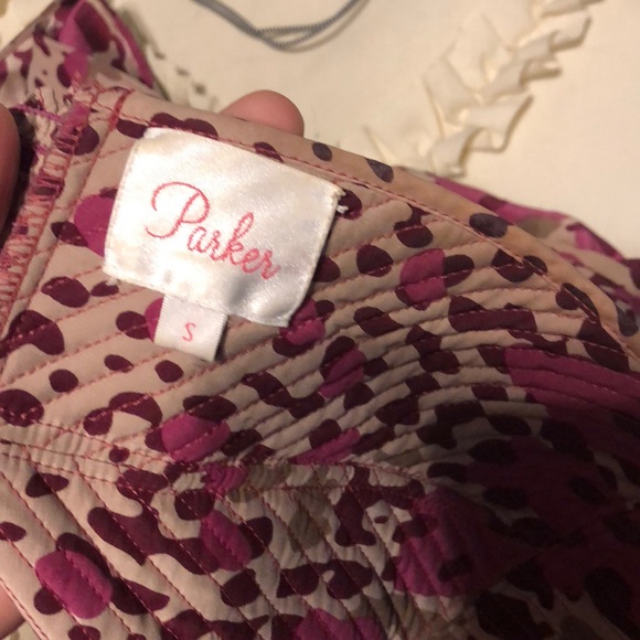 Parker Silk Print Dress Maroon and Tan Small - Picture 8 of 8